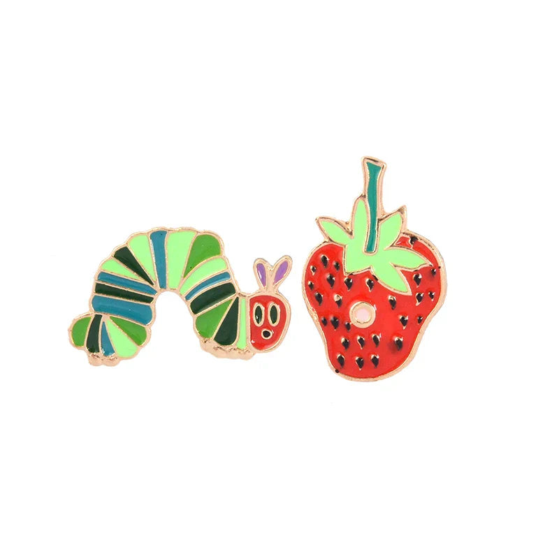 Strawberry Caterpillar Enamel Pin Cartoon Plant Animal Brooch Lapel Pin Jewelry Wholesale