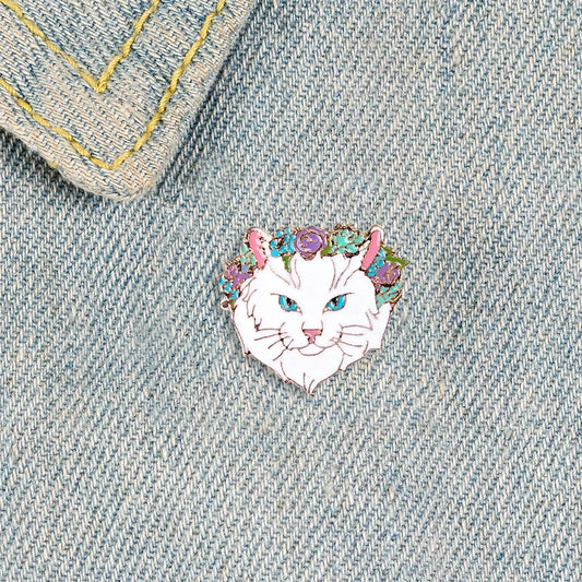 Elegant White Cat Enamel Brooch Lapel Pin Jewelry Gift