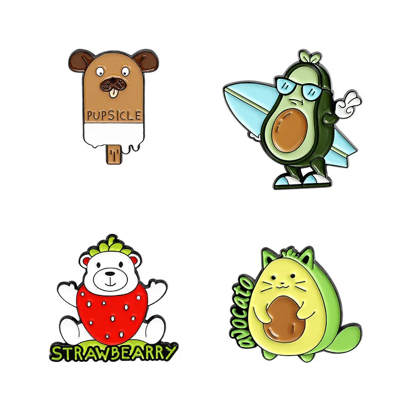 Fruit Enamel Pin Dog Popsicle Avocado Cat Bearberry Brooch Lapel Pin Anime Badge Jewelry Gift Wholesale
