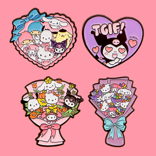 Kawaii Anime Enamel Pin Cartoon Animal Brooch Lapel Heart Badge Backpack Clothing Accessories Jewelry Gift
