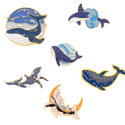 Sea Whale Enamel Pin Cartoon Blue Animal Brooch Jewelry Lapel Gift