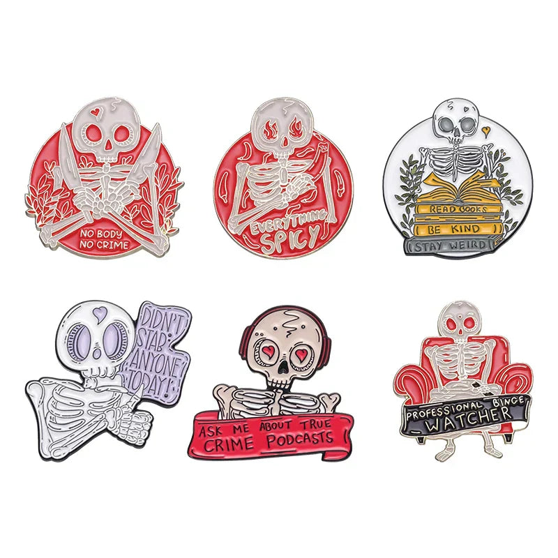 Cartoon Enamel Pin Set: Punk Gothic Skeleton Ghost Cat Brooches Lapel Badges Gift for Kids