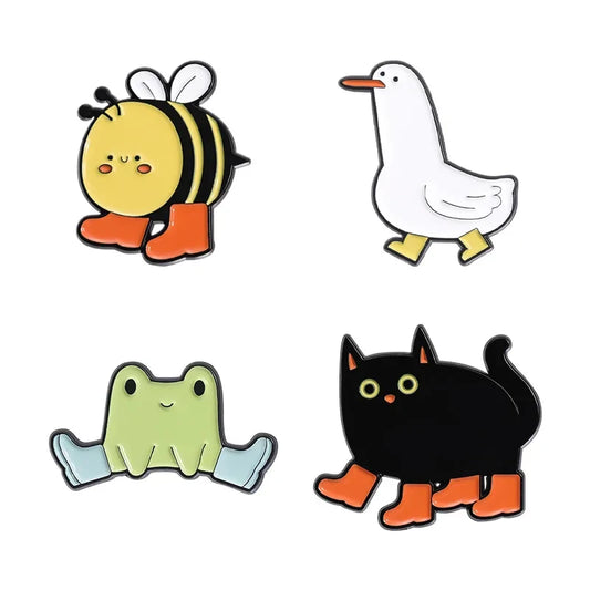 Cute Animal Enamel Pins: Goose, Cat, Bee, Frog Brooches Jewelry Accessory