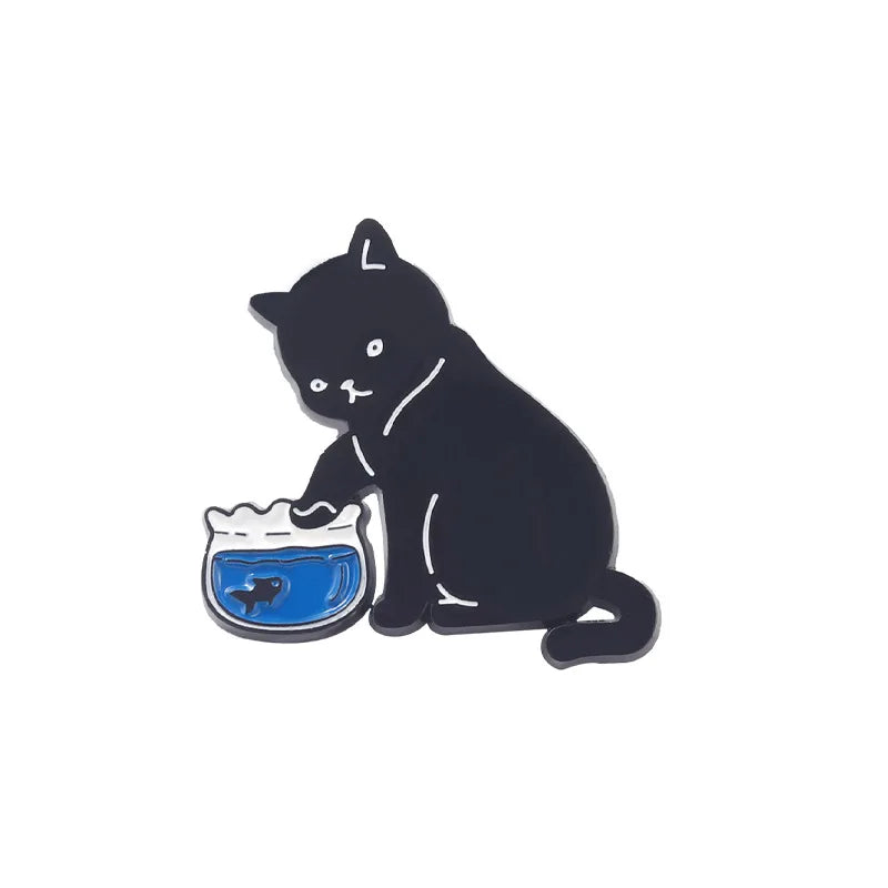 Black White Skiing Cat Enamel Pins Badges Brooch Jewelry Gift