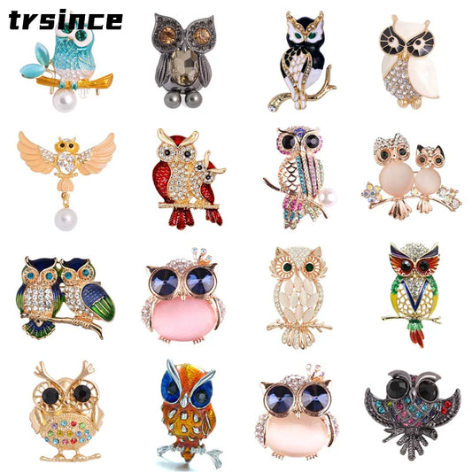 Crystal Enamel Owl Brooch Pin Vintage Badge for Women Men Gifts