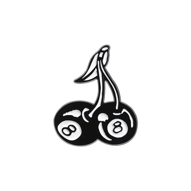 Magic 8-Ball Cherry Enamel Pin Billiards Brooch Lapel Badge Punk Jewelry Gift