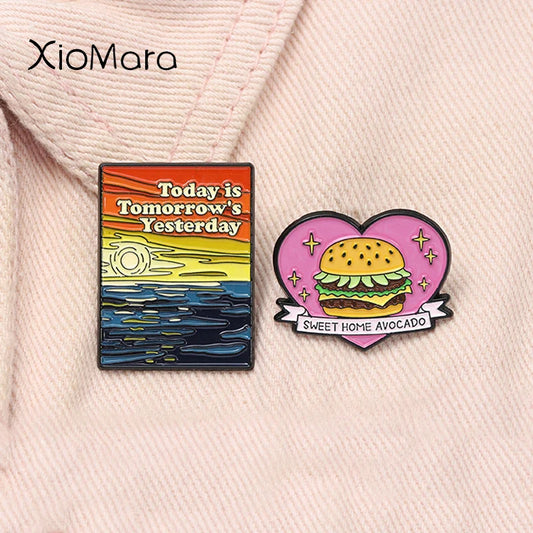 Funny Sitcom Enamel Pins - Cartoon Avocado Hamburger Badge Jewelry Gifts