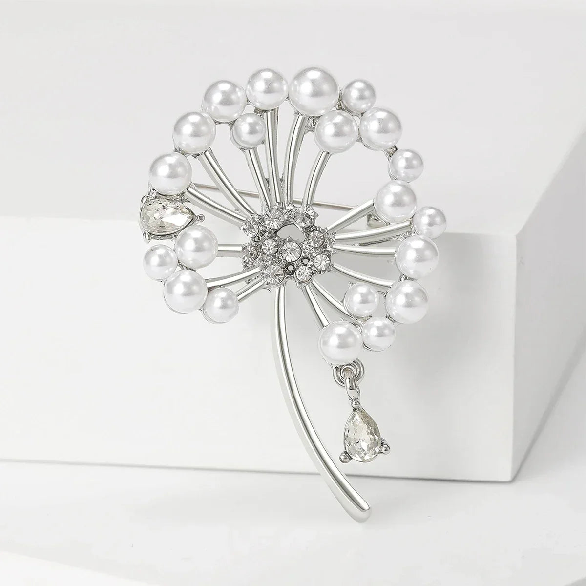 Rhinestone Pearl Dandelion Brooch Pin Jewelry Accessories