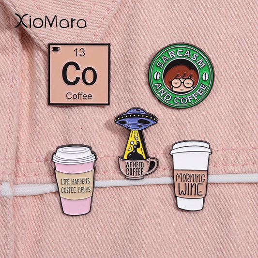 Coffee Enamel Pins Iced Coffee Brooches Lapel Backpack Badge Jewelry