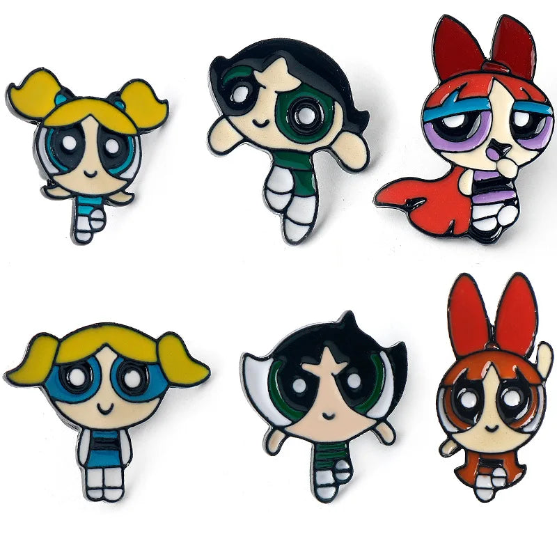 Powerpuff Girls Enamel Pins Backpack Brooch Anime Jewelry Kids Gift