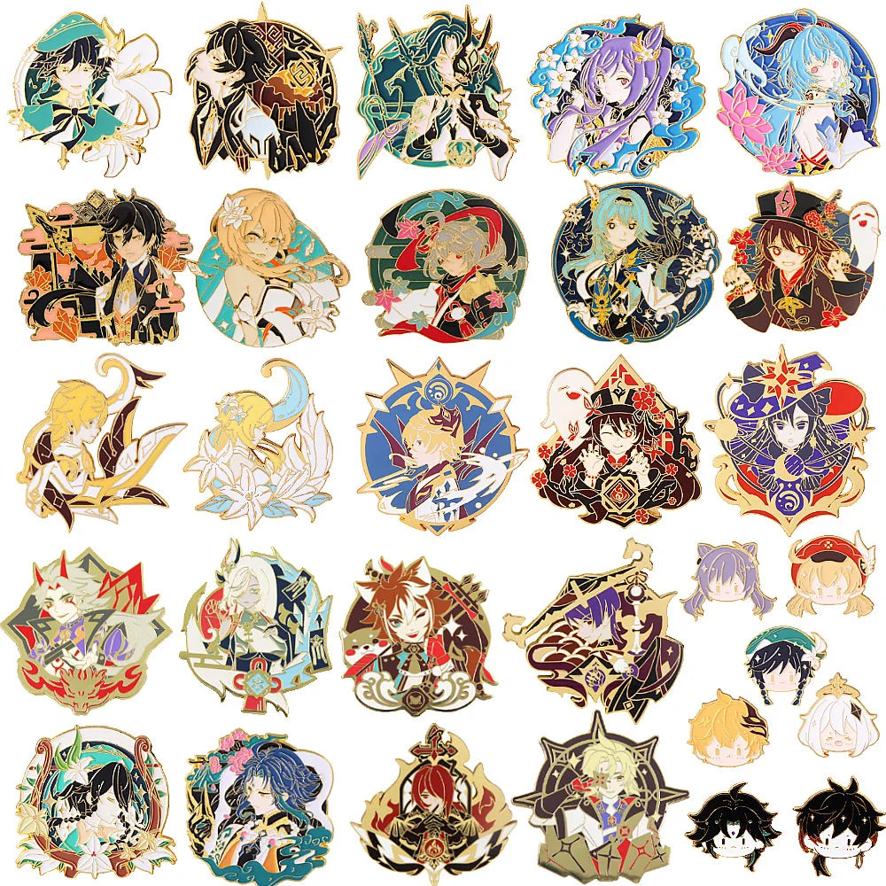 Genshin Impact Enamel Pins: Venti, Zhongli, Keqing, Tartaglia, Hu Tao Figures Brooches Gift