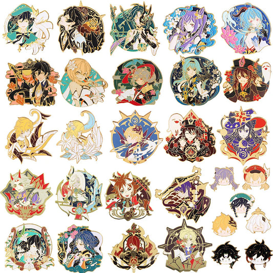 Genshin Impact Enamel Pins: Venti, Zhongli, Keqing, Tartaglia, Hu Tao Figures Brooches Gift