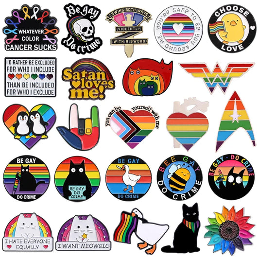 LGBT Rainbow Pride Enamel Pins Cartoon Animal Brooches Lapel Backpack Badge Jewelry Gifts