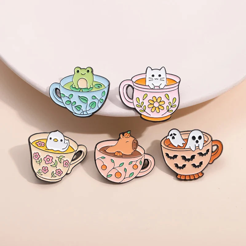 Creative Animal Enamel Pins: Ghost, Duck, Capybara, Frog Brooch Lapel Badge - Cute Halloween Jewelry Gift