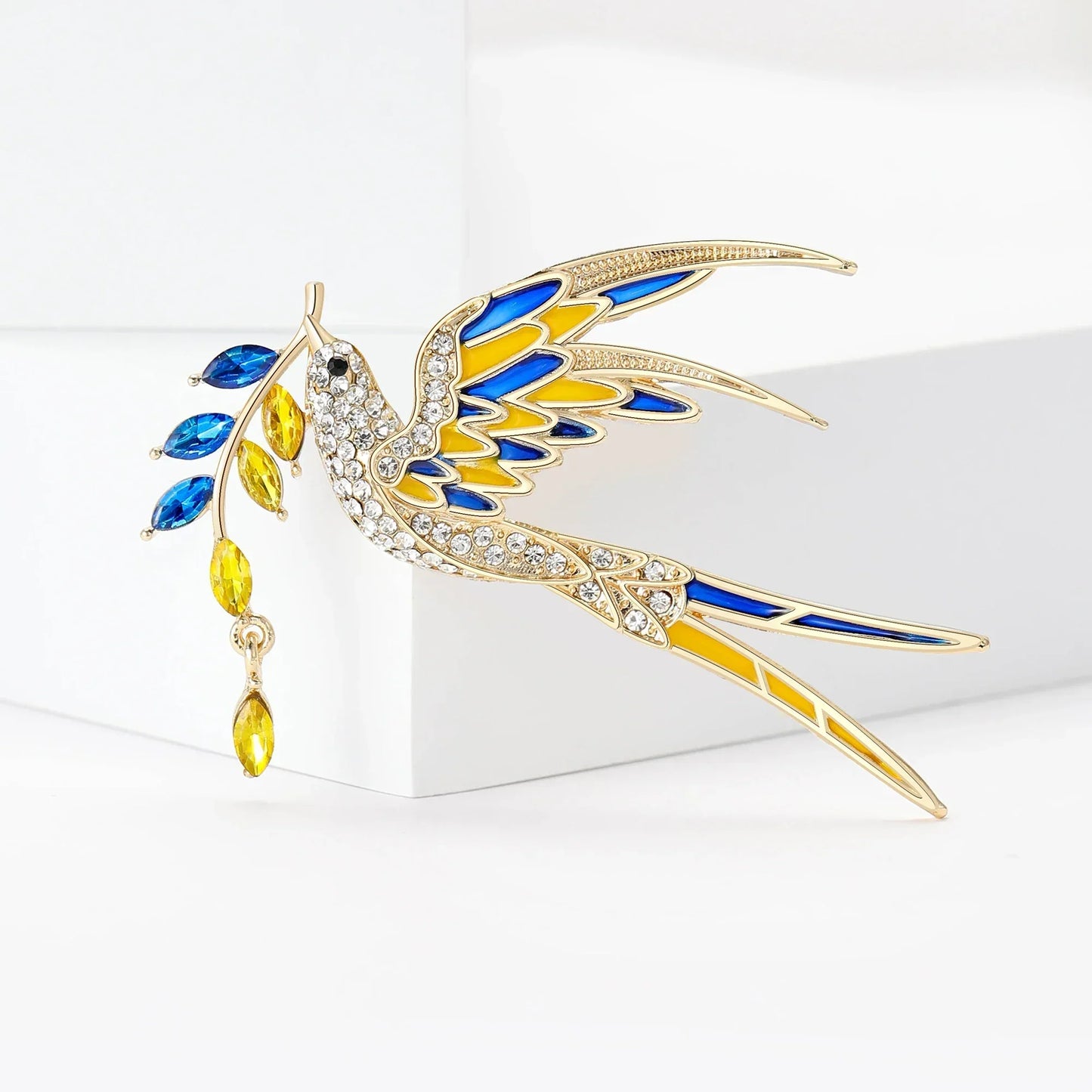 Beaut&Berry Rhinestone Peace Dove Brooch Ear of Wheat Pin Accessory Gift