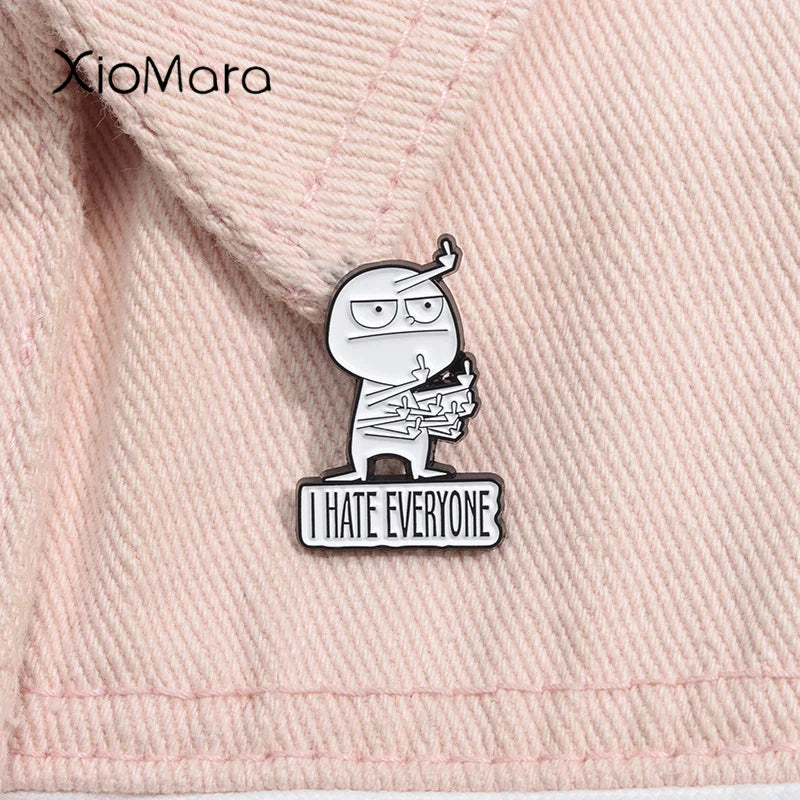 I Hate Everyone Enamel Pin Funny Cartoon Brooch Lapel Badge