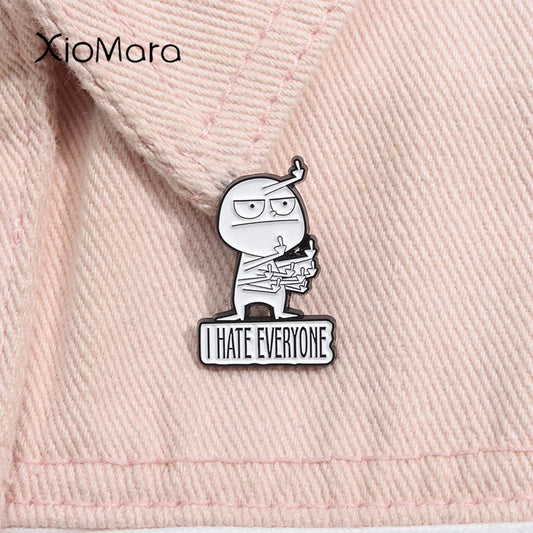 I Hate Everyone Enamel Pin Funny Cartoon Brooch Lapel Badge