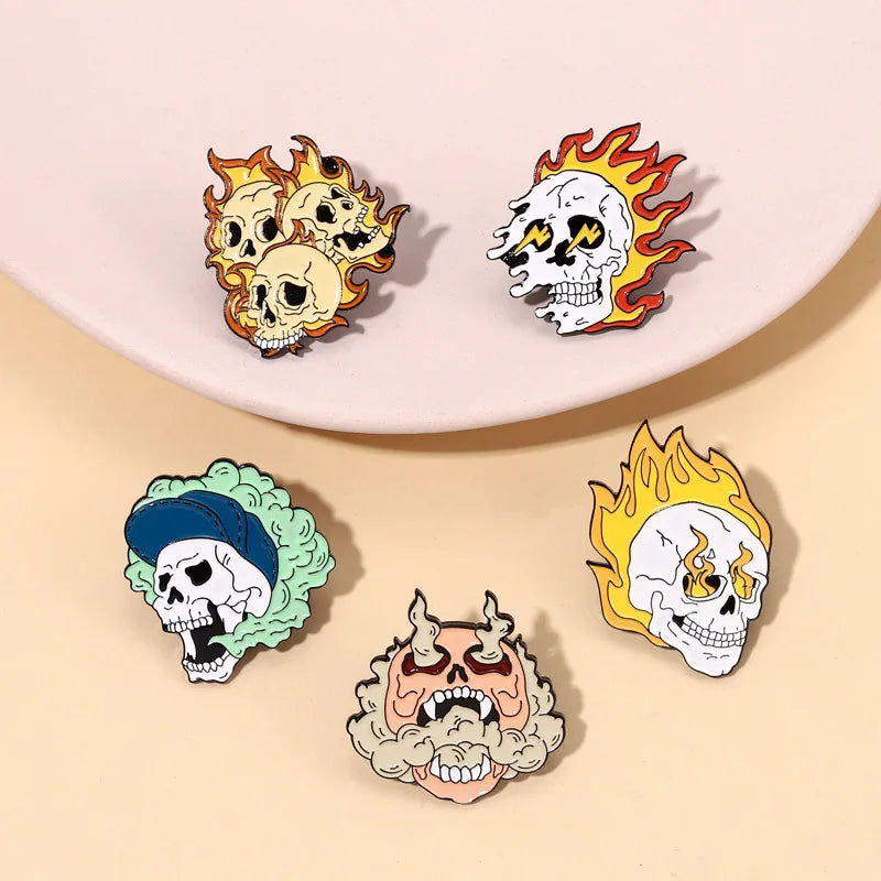Skeleton Flame Gothic Horror Ghost Enamel Pin Brooch Lapel Badge