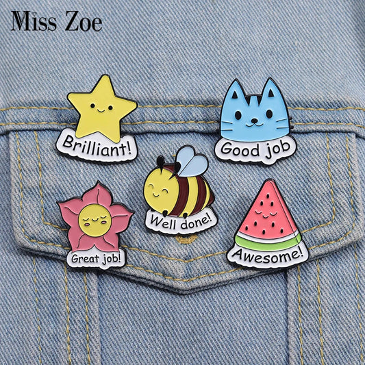 Cute Animal Plant Enamel Pins Custom Brooches Lapel Badges Cartoon Cat Bee Jewelry Gift for Kids Friends