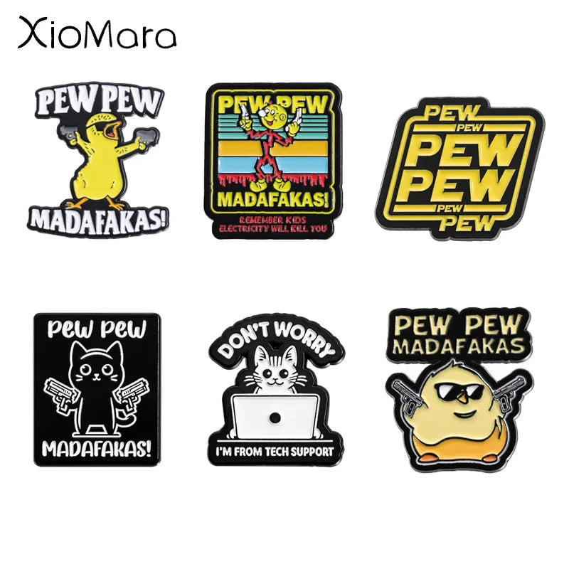 Pew Pew Madafakas Duck Enamel Pins Funny Cartoon Brooch Lapel Badge Gift