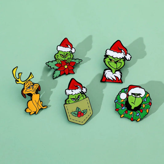 Christmas Enamel Brooch Green Monster Lapel Pin Jewelry Wholesale