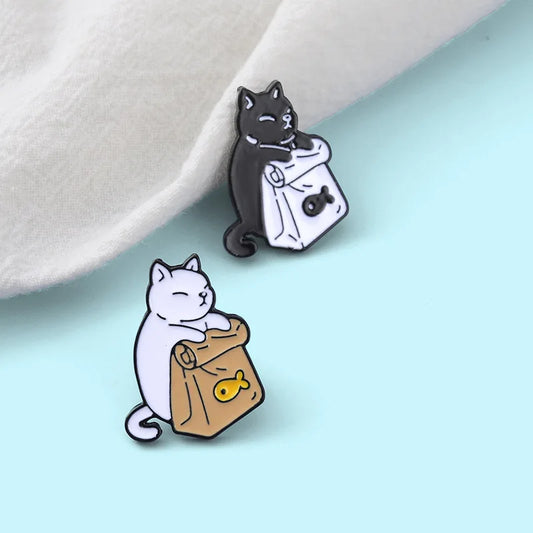 Cartoon Cat Brooch Fish Shape Badge Clothing Bag Decoration