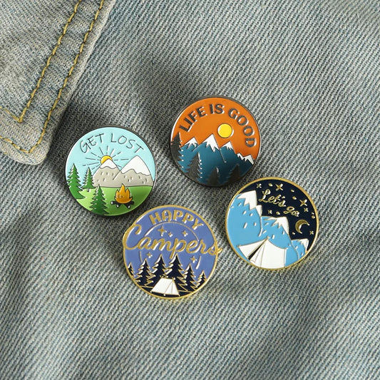 Scenic Snow Mountain Pine Tree Enamel Pin Lapel Badge Cartoon Jewelry Gift
