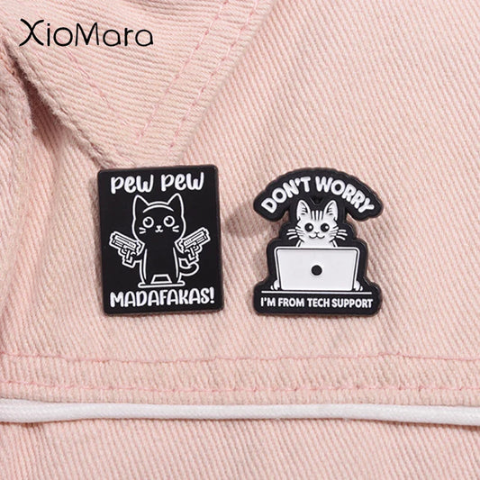 Pew Pew Madafakas Cat Enamel Pins Tech Support Brooch Lapel Badge Jewelry Gifts