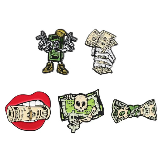 Skeleton Hand Dollar Enamel Pin Gothic Jewelry Badge