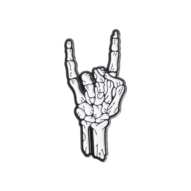 Punk Rock Skeleton Hand Enamel Pin Lapel Badge Halloween Jewelry Gift