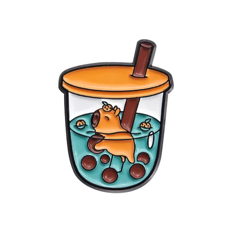 Cartoon Animal Enamel Pin Brooches: Hippo, Fox, Frog, Pearl Milk Tea - Cute Backpack Lapel Jewelry Gifts