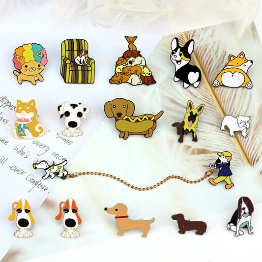 Cute Dog Enamel Pin Labrador German Shepherd Dachshund Bulldog Brooch Puppy Hat Fashion Pin