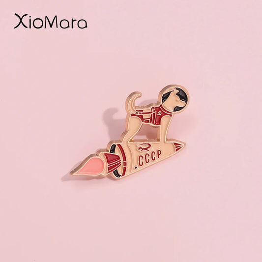 Laika Astronaut Enamel Pins Space Dog Brooch Lapel Badge Gift