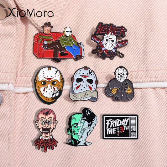 Halloween Horror Movie Enamel Pins Mask Brooches Lapel Badge Jewelry Gifts