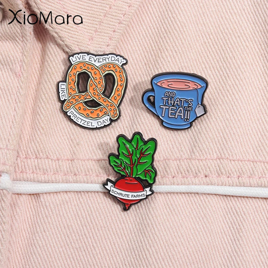 The Office Enamel Pins Schrute Farms Pretzel Day Brooch Lapel Gift