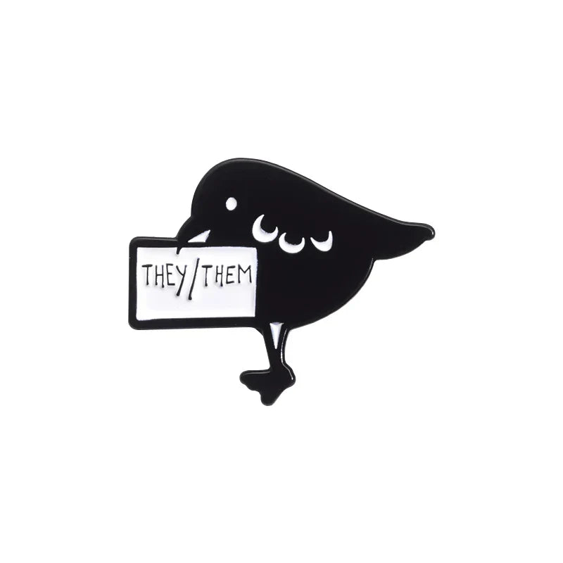 They/Them Crow Enamel Pin Raven Brooch Lapel Backpack Badge Jewelry Gift