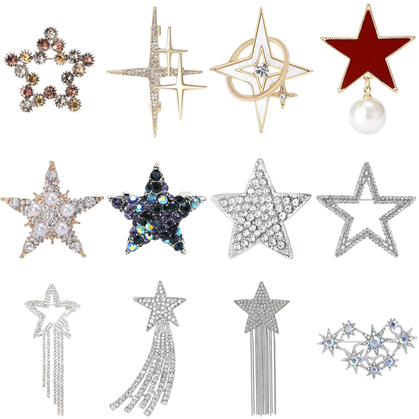 Rhinestone Star Brooch Tassel Pins Jewelry Accessories