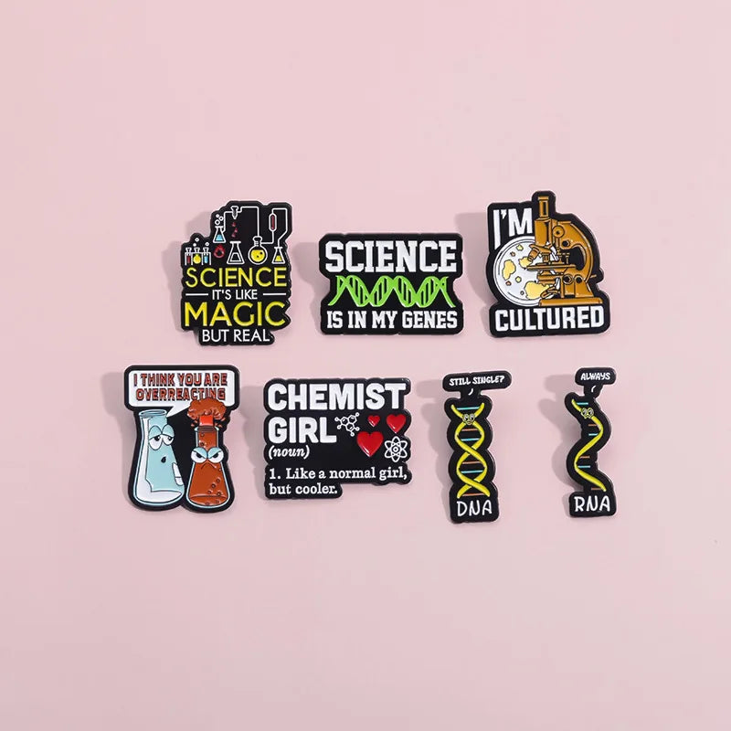 Chemist Girl Microscope Enamel Pins Science Brooches Jewelry for Physicists Chemists