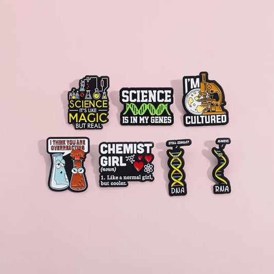 Chemist Girl Microscope Enamel Pins Science Brooches Jewelry for Physicists Chemists