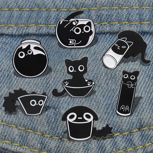 Cute Cat Enamel Pins Black Kitten Terrarium Brooches Lapel Badges Cartoon Animal Jewelry Gift