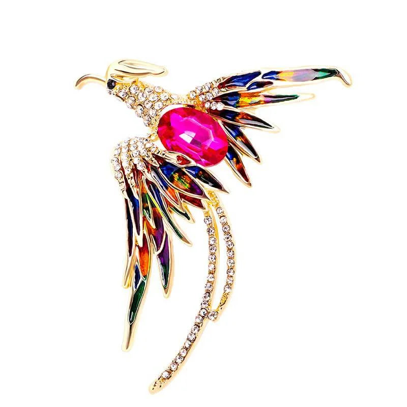Rhinestone Phoenix Brooch with Long Tail - Versatile Fashion Accessory