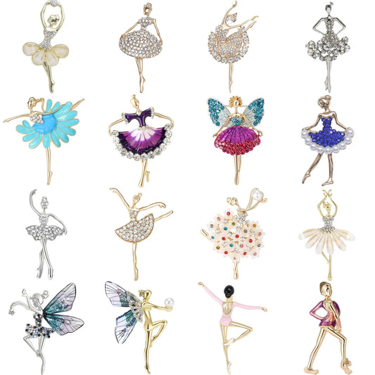 Enamel Ballerina Brooch Pearl Elf Pin Rhinestone Jewelry Gift