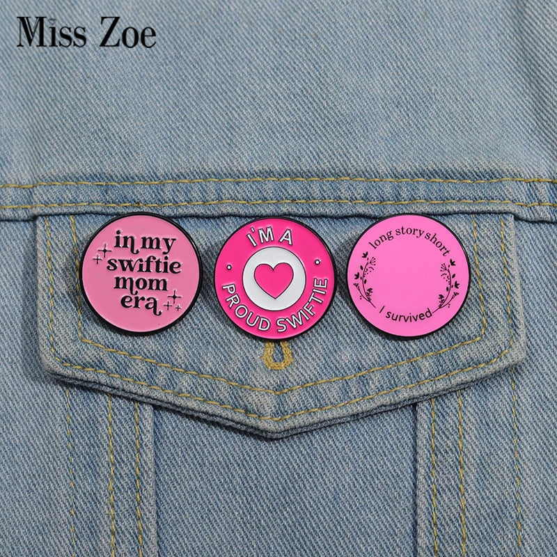 Female Power Enamel Pins Swiftie Mom Brooches Lapel Badges Pink Heart Jewelry Gift