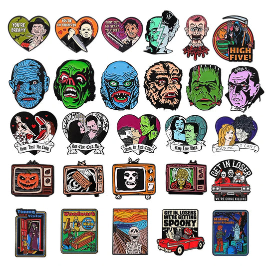 Horror Movie Character Enamel Pins Halloween Pumpkin Skull Mask Brooch Lapel Badge