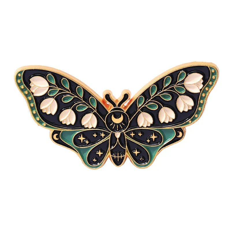 Moth Butterfly Enamel Pin Colorful Flower Leaf Pattern Metal Brooch Jewelry Gifts