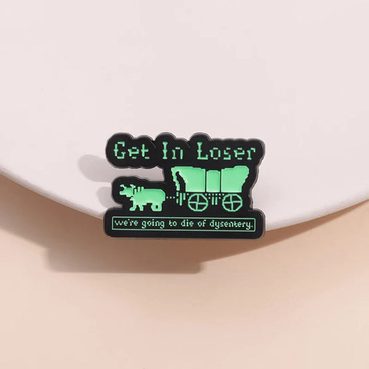 Bookworm Humorous Enamel Pin Get In Loser We're Going To Die Of Dysentery Pixel Dog Brooch Lapel Badge Wholesale
