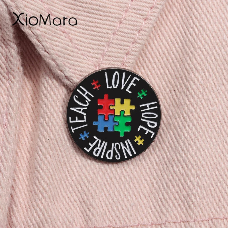 Autism Awareness Enamel Pin: Teach Love Hope Inspire Brooch Badge