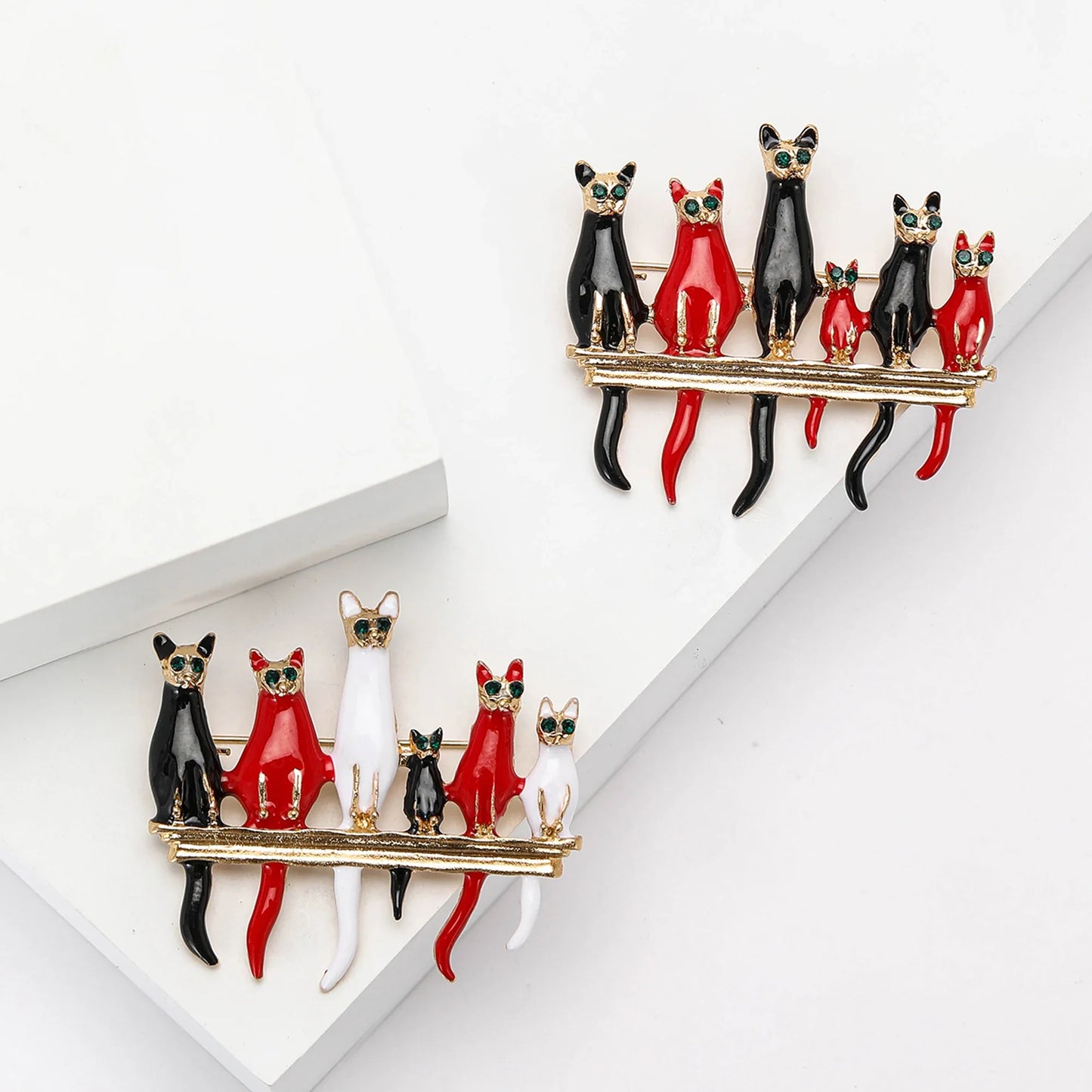 Enamel Cat Brooch Set: Rhinestone Kitten Pins for Women & Unisex Jewelry Accessories