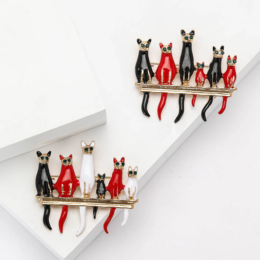 Enamel Cat Brooch Set: Rhinestone Kitten Pins for Women & Unisex Jewelry Accessories
