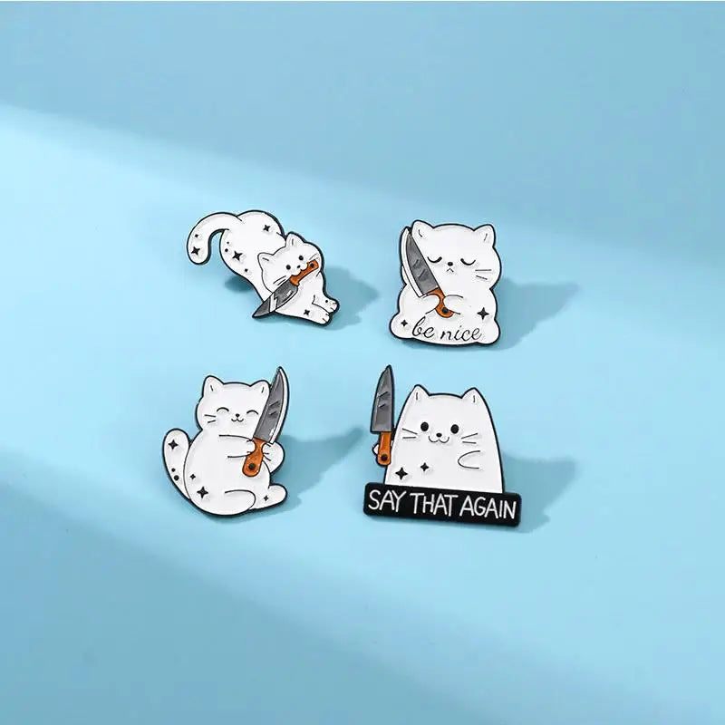 Cute Cat Knife Enamel Brooch Pin Badge Accessories